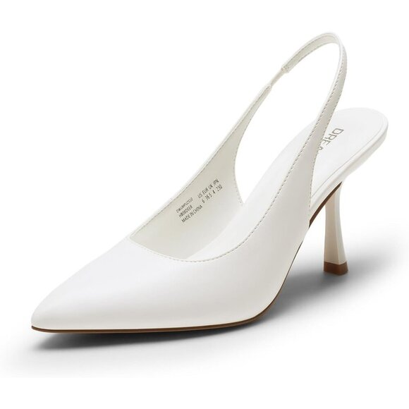 🆕Women White Sling Back Stiletto Pumps Shoes Pointed Closed Toe Kitten Heel - Picture 1 of 7